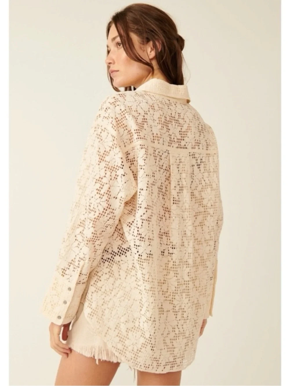 Free People Dainty Ethereal In Your Dreams Lace Button Down Shirt Ivory Large